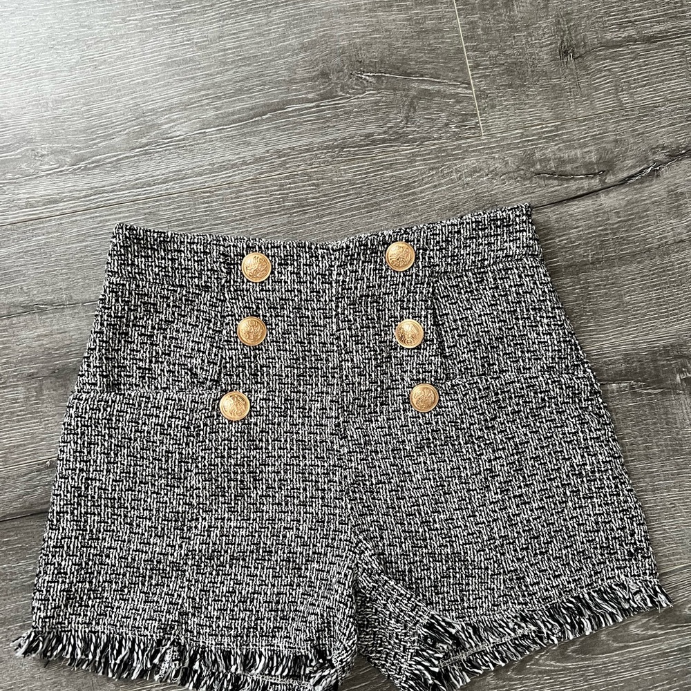 Stylish Black and White Tweed Women's Shorts